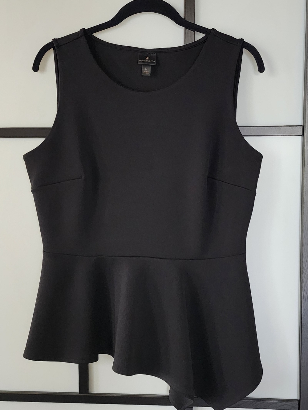 Worthington Black Sleeveless Peplum Top, Sz L